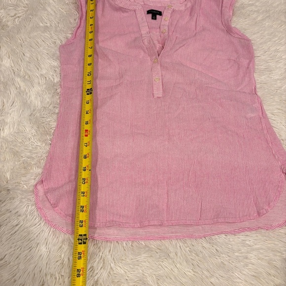 Talbots Linen Tank Top Pink white sleeveless tunic blouse v neck Size Small - Picture 7 of 9